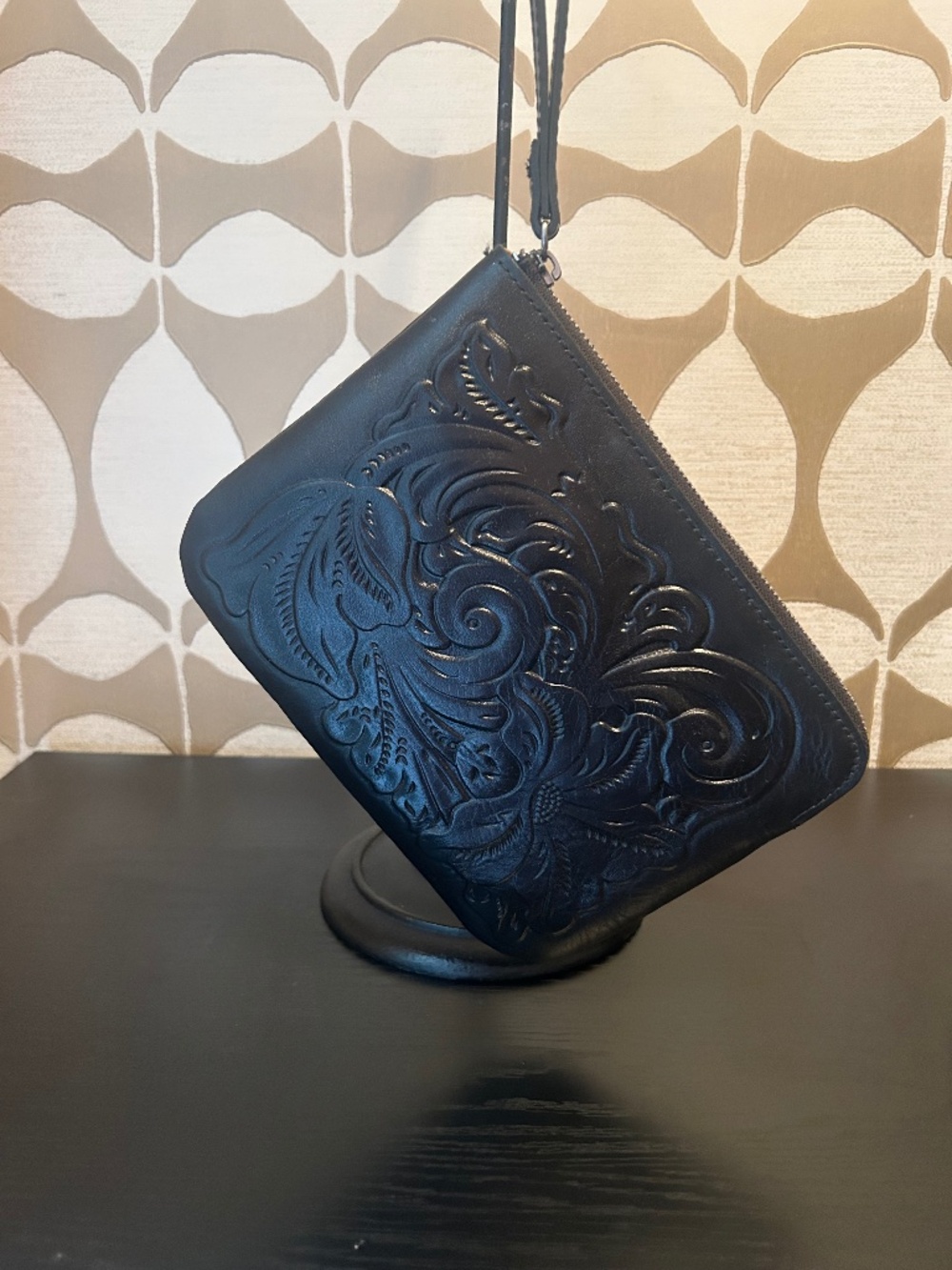 Patricia Nash wristlet (black tooled leather)